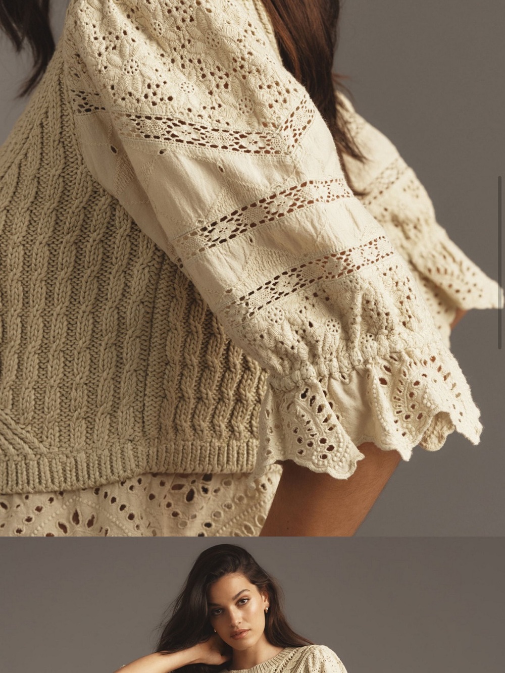 Anthropologie Olive Cream Cable Knit Sweater - Picture 3 of 12